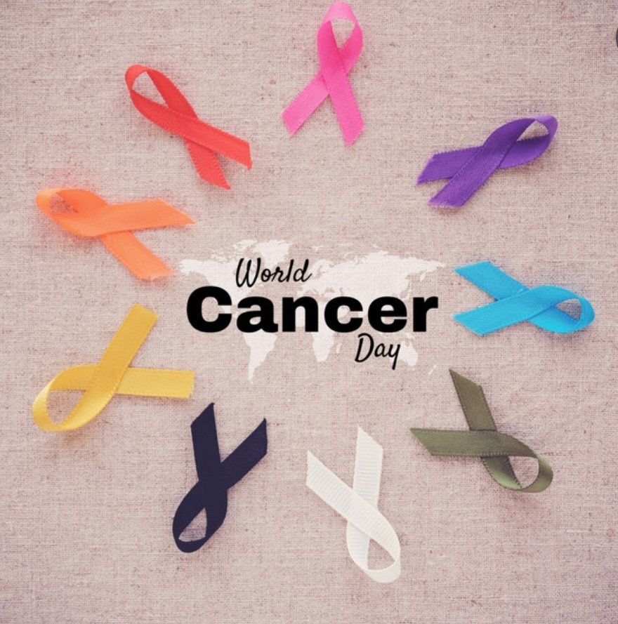 "World Cancer Day: Unite for a cancer-free tomorrow. Strength, Courage, Hope."