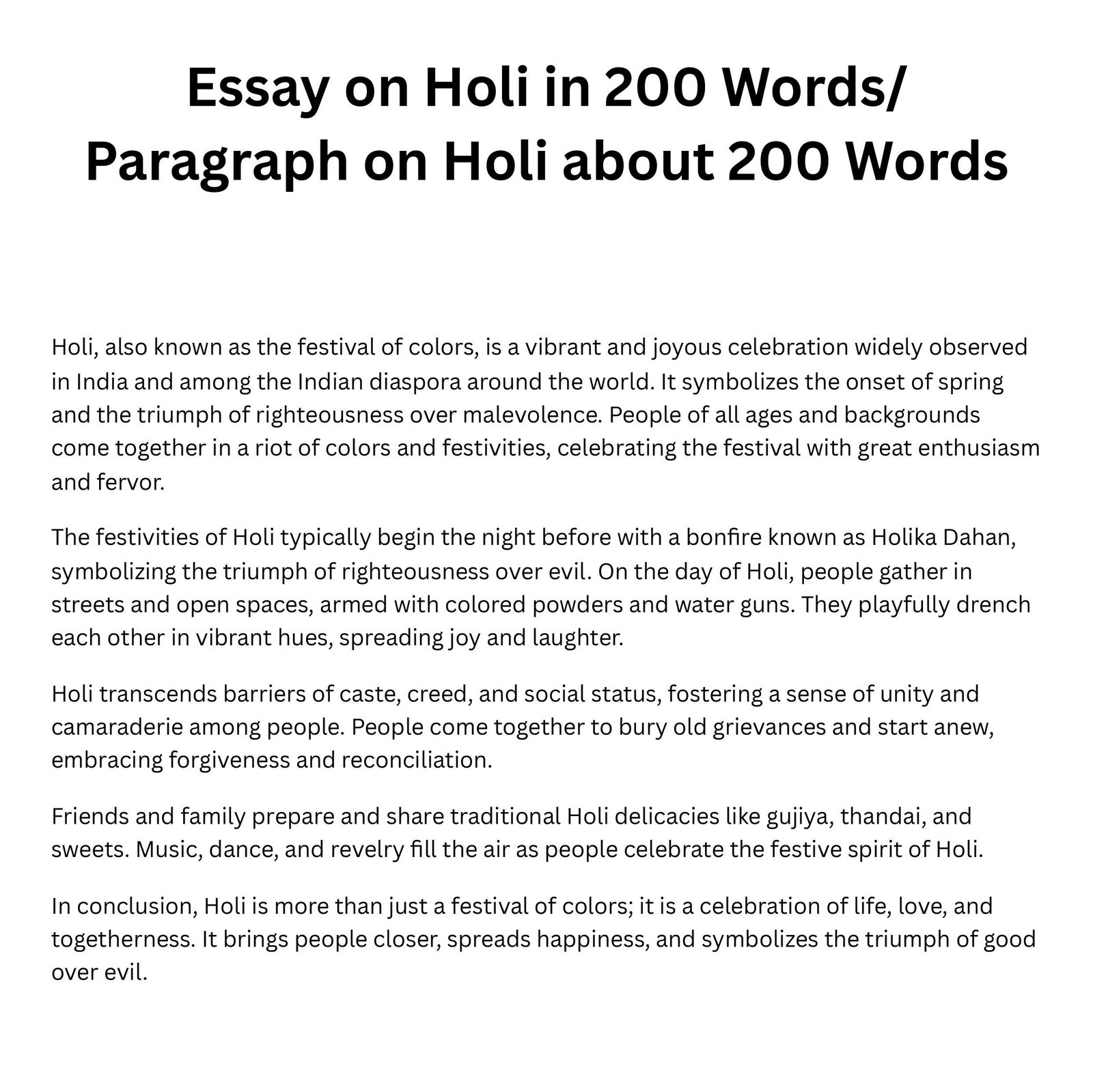 Easy essay on Holi in English